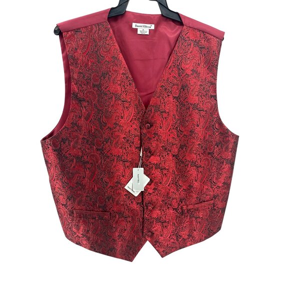 Daniel Ellissa Mens Black Red Metallic Paisley Vest XL Formal NEW - Picture 1 of 6